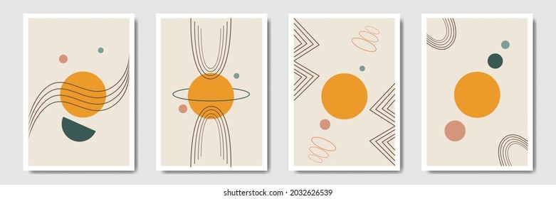 Landscape modern minimalist abstract background, Bohemian style wall decor collection, Set of boho style aesthetic illustration, Minimal art for print, social media, cover, wallpaper.