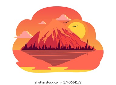 landscape monochrome background of sunset in forest mountains