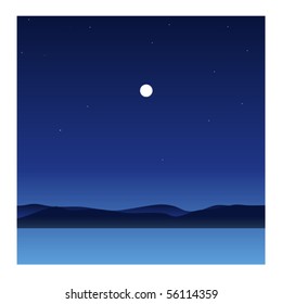 Landscape with the moon and mountains