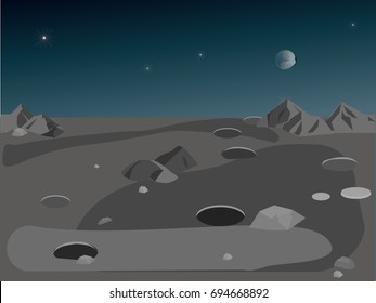 Landscape of the moon's surface, vector illustration seamleas