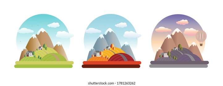 Landscape. Morning in the mountains. Vector flat illustrations