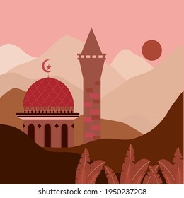 Paisaje de la mezquita en una colina desierta