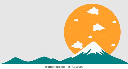 Paisagem monte fuji com grande sol na estação de verão, iceberg em tóquio japão, monte fuji congelado no topo