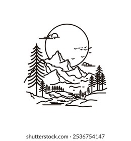 Selo Landscape Mountain Logotipo vintage