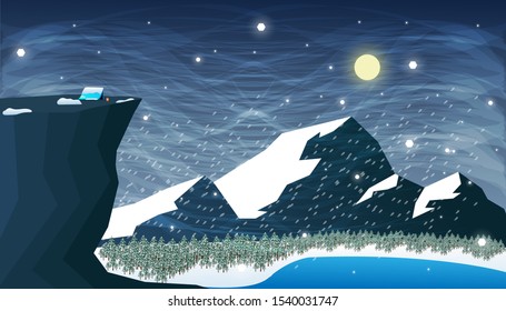 landscape of the mountain cover with snowfall for background.vector illustration.