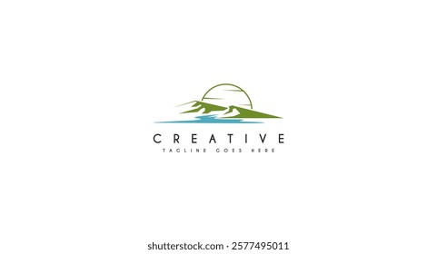 Landscape mountain, desert, logo design vector illustration.