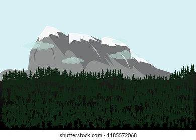 landscape mountain forest blue sky