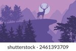 Landscape With Mountain forest wild deer