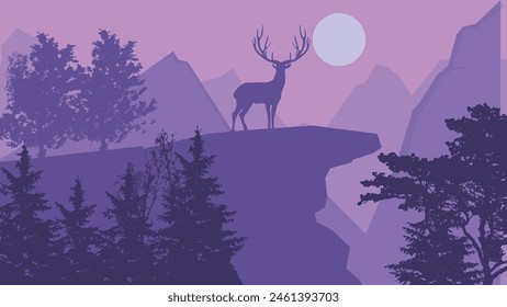 Landscape With Mountain forest wild deer