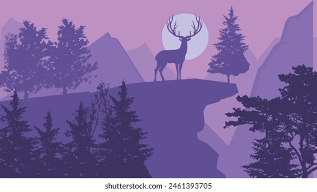 Landscape With Mountain forest wild deer