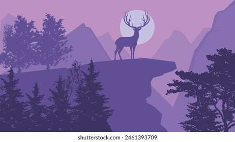 Landscape With Mountain forest wild deer