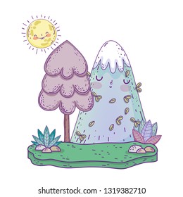 landscape with mountain kawaii and tree
