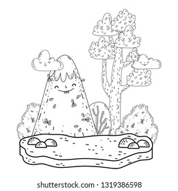 landscape with mountain kawaii and tree
