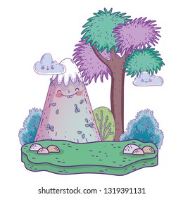 landscape with mountain kawaii and tree