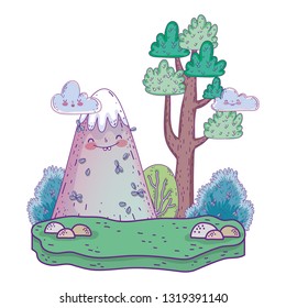 landscape with mountain kawaii and tree