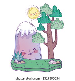 landscape with mountain kawaii and tree