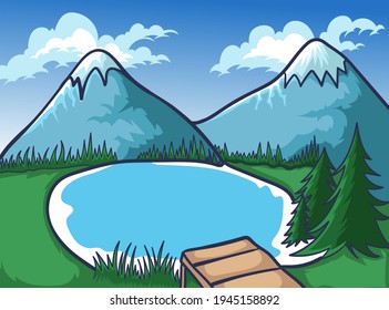 Landscape mountain with lake. Design vector illustration