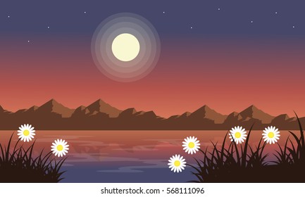 Landscape of mountain with lake at spring vector art