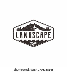 Landscape mountain logo badge sign label with vintage style vector