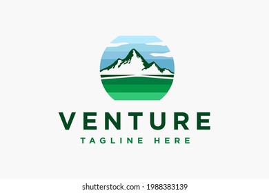 Landscape mountain logo design vector illustration. Mountain suitable for camp and adventure logos.