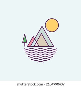 landscape mountain monoline logo inspiration vector icon illustration