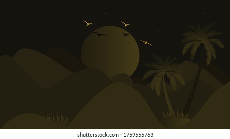 Landscape Mountain Moonlight Night Wallpaper stock Illustration