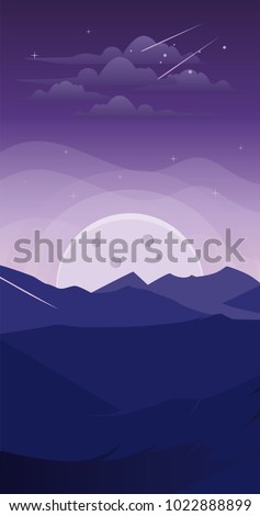 Landscape Mountain Night Fantasy Wallpaper Smartphone Stock Vector
