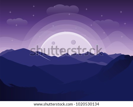 Landscape Mountain Night Vector Illustration Fantasy Stock Vector