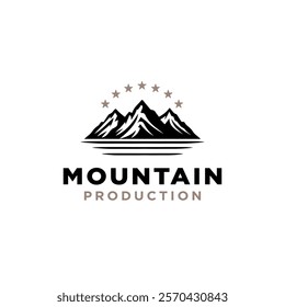 Landscape Mountain Peak Summit High Ridge With Star Logo Design For Outdor Travelling Adventure