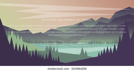 Landscape with Mountain Peaks. Extreme Sports, Vacation and Outdoor Recreation Concept. Pine Forest. Mountaineering and Traveling Vector Illustration.