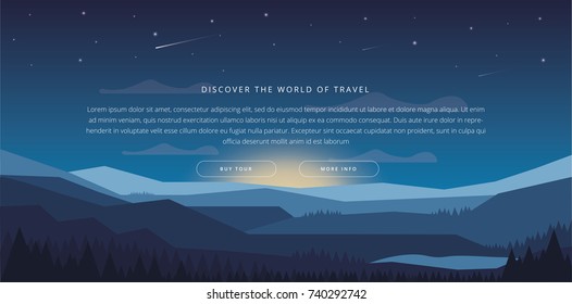 Landscape with Mountain Peaks. Extreme Sports, Vacation and Outdoor Recreation Concept. Pine Forest. Mountaineering and Traveling Vector Illustration.