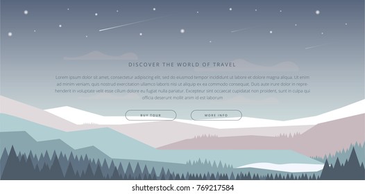 Landscape with Mountain Peaks. Extreme Sports, Vacation and Outdoor Recreation Concept. Pine Forest. Mountaineering and Traveling Vector Illustration.