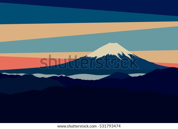 景观与山峰在日本 富士山的夜景 矢量插图库存矢量图 免版税