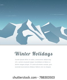 Landscape with mountain peaks. Winter sport vacation and outdoor recreation.  Vector