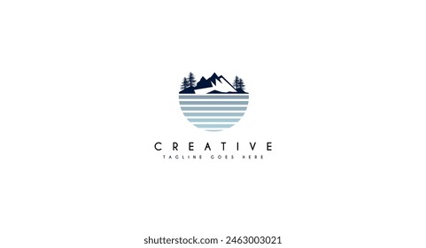 Landscape mountain with pine tree logo design vector illustration.