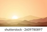 Landscape of mountain range scenery. Panoramic view of mountain peaks and ridges. Vector illustration of scenic landscape with majestic mountain range and ridges under dark blue sky