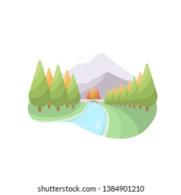 Landscape Mountain With River And Bridge Illustration Design Vector