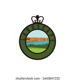 landscape mountain  river. grass. farm logo Ideas. Template Vector Illustration. Isolated On White Background