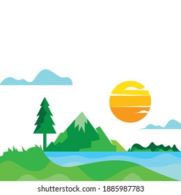 web de diseño de ilustraciones de vectores de ríos de montaña panorámica