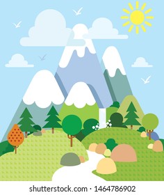 Landscape of mountain, river and waterfall