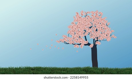 landscape mountain with sakura trees	