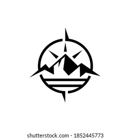  landscape mountain sea and sun for adventure outdoor logo