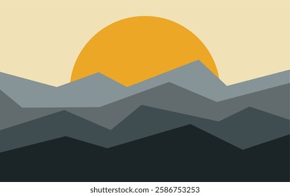 Landscape Mountain Sun Abstract Minimalist Mid Century Wall Art Print