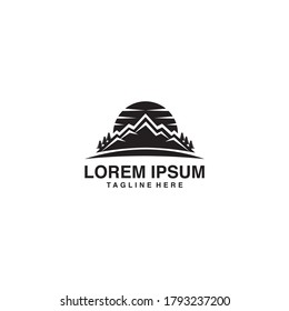 Paisaje Con Montaña Y Sol E Ilustración De Icono De Logotipo De Selva