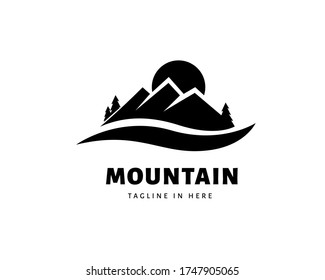 Landscape mountain sun lake logo design inspiration