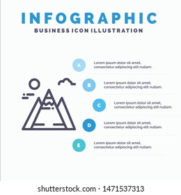 Landscape, Mountain, Sun Line icon with 5 steps presentation infographics Background
