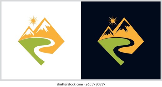Paisaje con el VECTOR del logotipo de MOUNTAIN Sun
