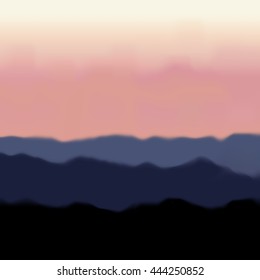 Landscape with Mountain and Sunrise. Vacation and Outdoor Recreation Concept. Traveling and Nature Vector Illustration 