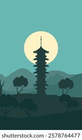 Landscape of mountain and temple in Asia 