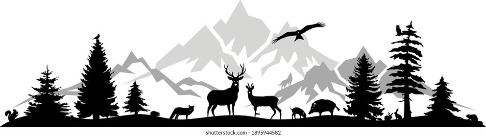 Landscape Mountain Tree Animals Silhouette